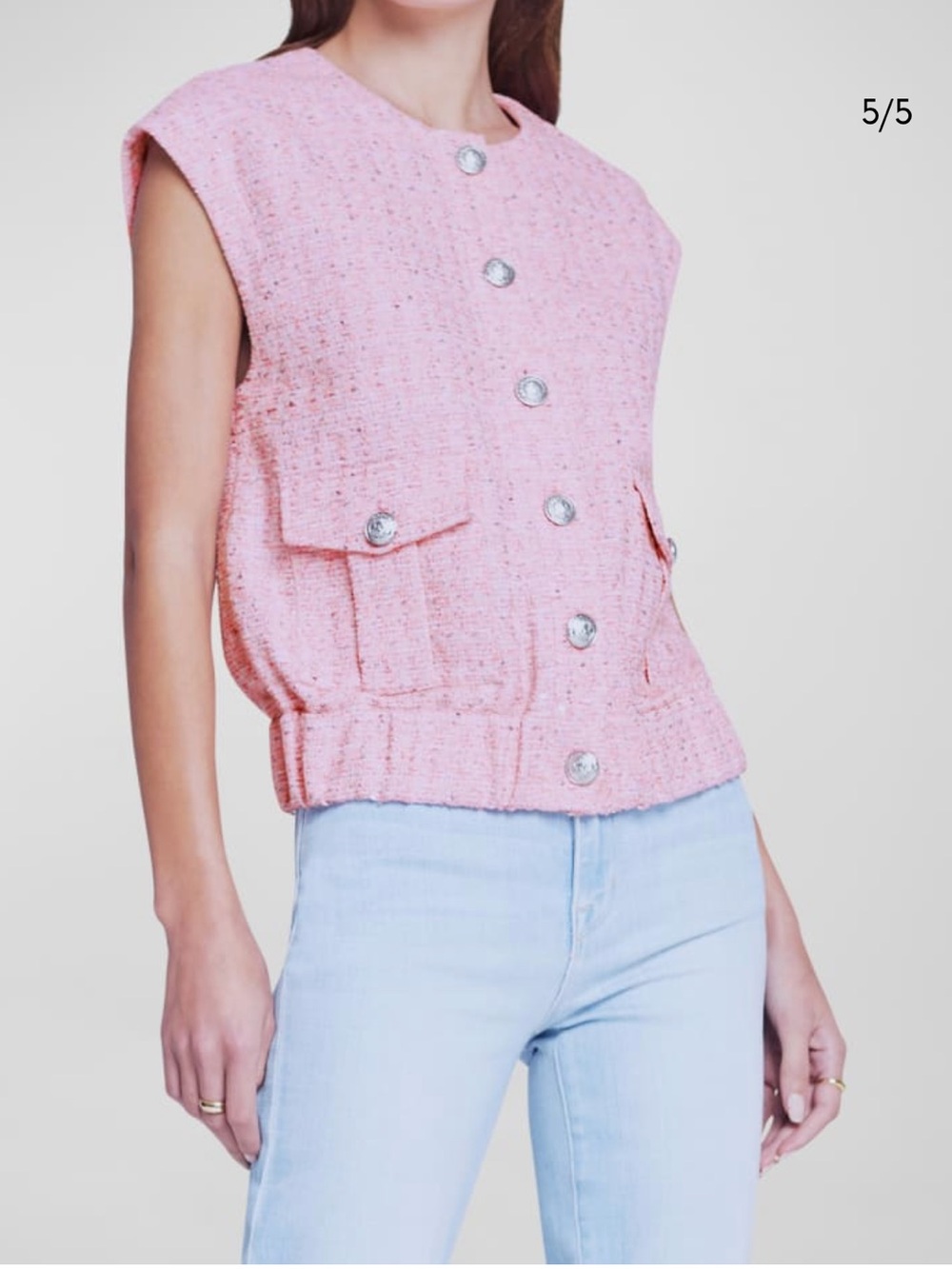L'AGENCE uma Speckled Knit Flap-Pocket Vest